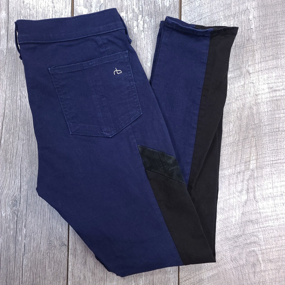 Rag & Bone Skinny Pants Women 29 Navy Blue Black Colorblock Suede Trim Tuxedo